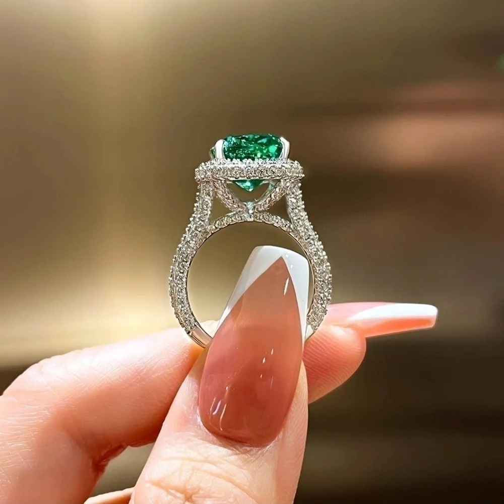 18K White Gold 8.0ct Emerald Cushion Cut Halo Diamond Ring Engagement Wedding